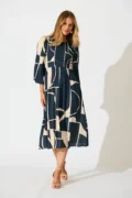 Calissa Midi Dress in Navy Linen Blend