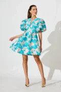 Paris Dream Dress – Gold Aqua Jacquard