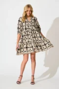 Emelyn Smock Cream Black Tile