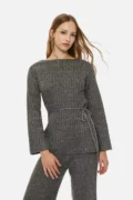 Long belted sweater